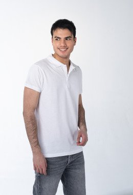 Белая рубашка ПОЛО с эластаном мужская
