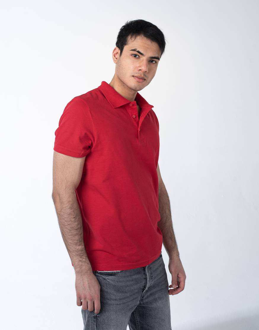 Красная рубашка ПОЛО с эластаном мужская оптом